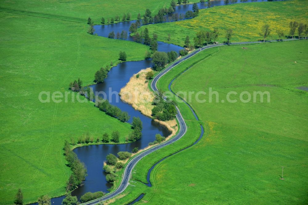 Groß Schmölen from the bird's eye view: Irrigation canal for agriculture in Meloration - field - Landscape near Gross Schmoelen in Mecklenburg-Western Pomerania