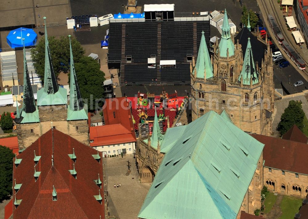 Erfurt from above - View of the St. Severus and the Erfurt Cathedral, the former St. Mary's Church at the Cathedral Square and the old town of Erfurt