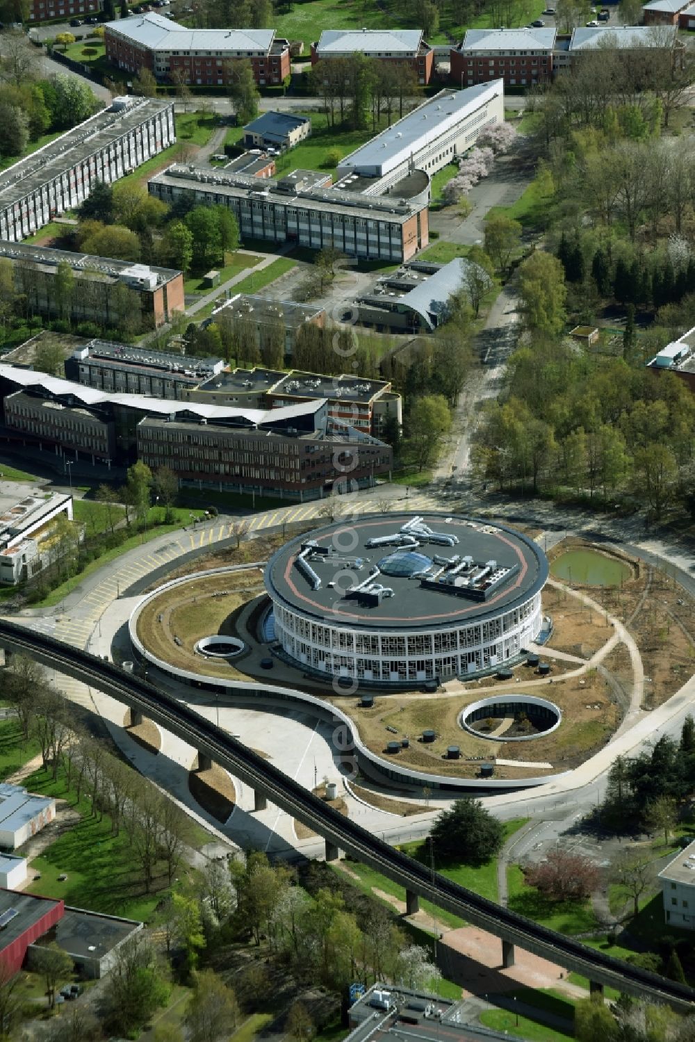 Aerial image Lille - Library Building on campus of the Univesite de Lille in Nord-Pas-de-Calais Picardy, France