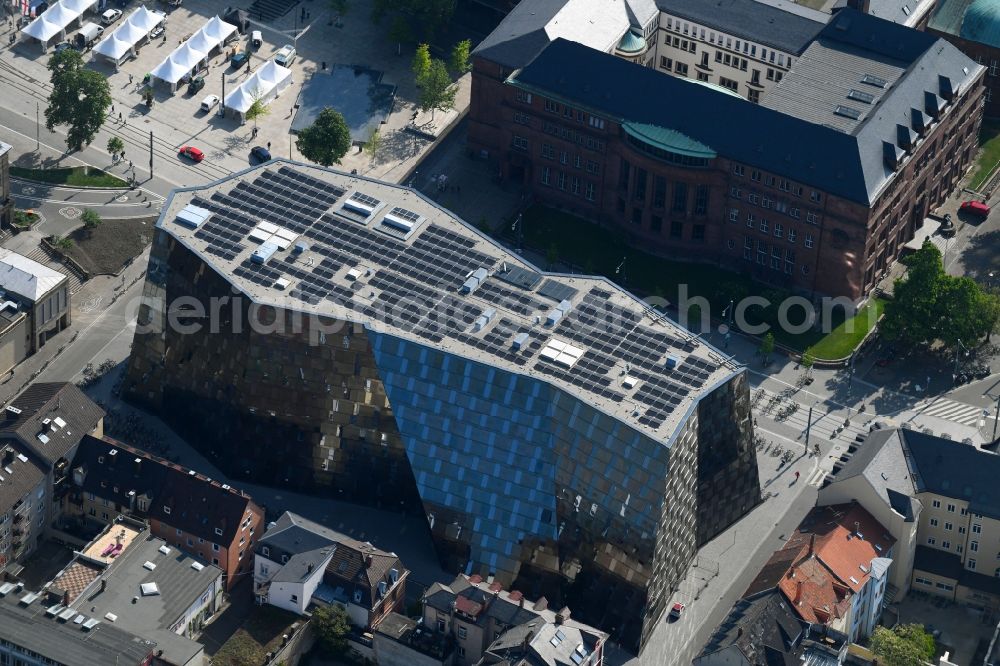 Aerial image Freiburg im Breisgau - Library Building of Universitaetsbibliothek Freiburg on Platz of Universitaet in Freiburg im Breisgau in the state Baden-Wuerttemberg, Germany