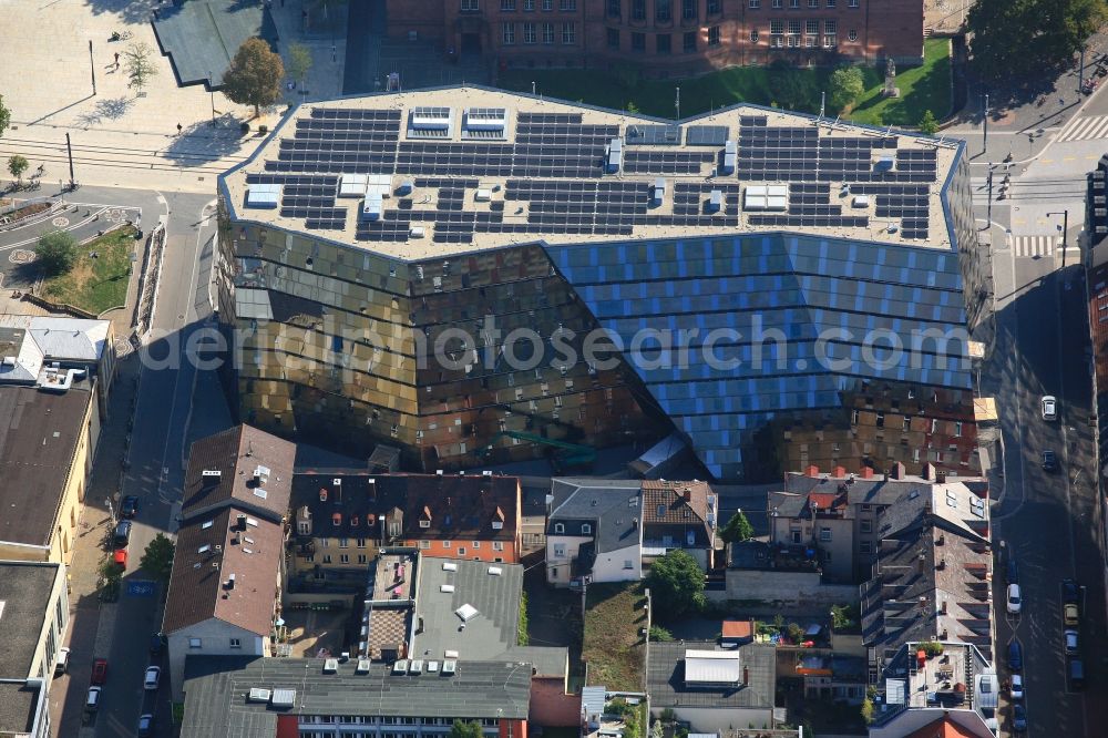 Aerial image Freiburg im Breisgau - Library Building of Universitaetsbibliothek Freiburg on Platz of Universitaet in Freiburg im Breisgau in the state Baden-Wurttemberg, Germany