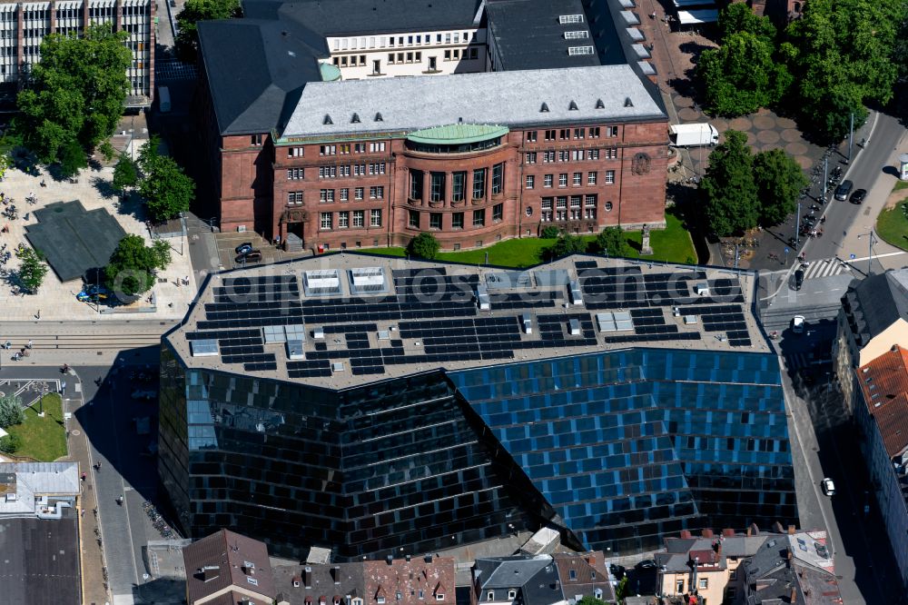 Aerial image Freiburg im Breisgau - Library Building of Universitaetsbibliothek Freiburg on Platz of Universitaet in Freiburg im Breisgau in the state Baden-Wuerttemberg, Germany