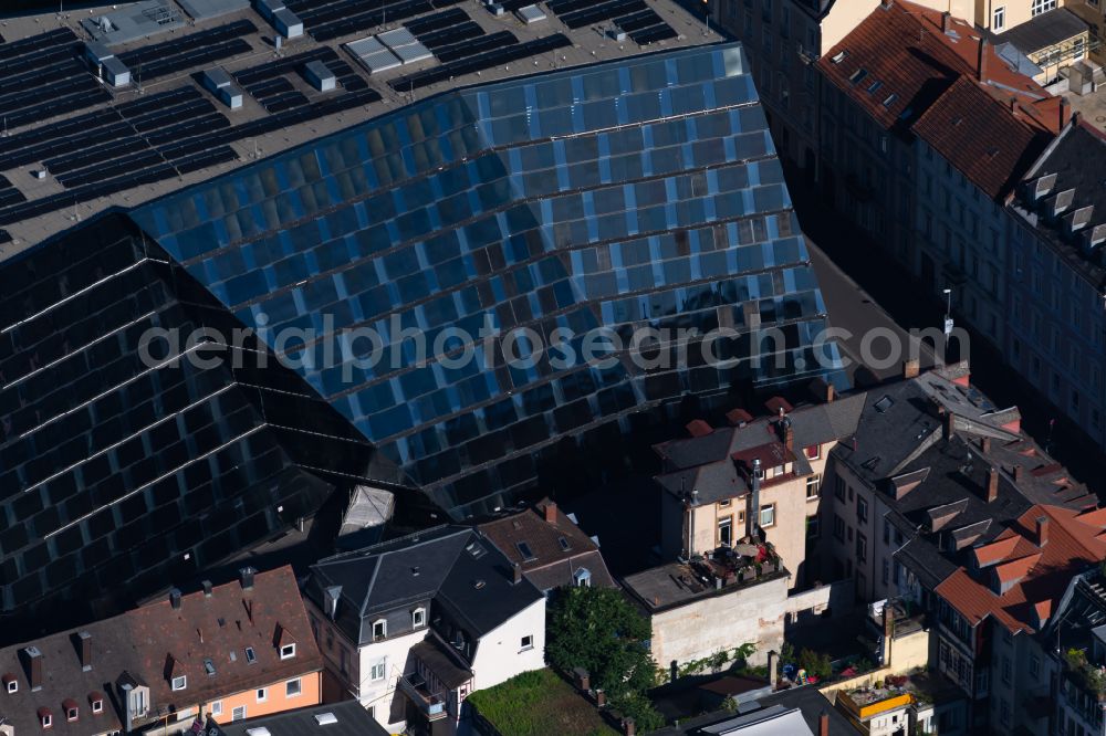 Freiburg im Breisgau from above - Library Building of Universitaetsbibliothek Freiburg on Platz of Universitaet in Freiburg im Breisgau in the state Baden-Wuerttemberg, Germany