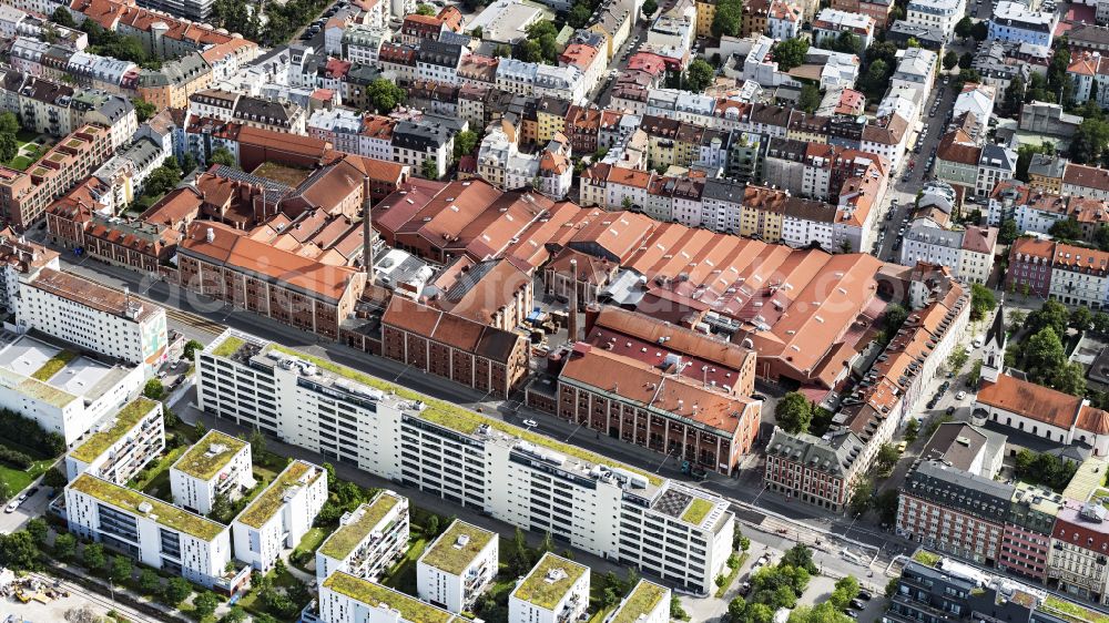 Aerial photograph München - Buildings and production halls on the premises of the brewery Augustiner-Braeu Wagner KG and Westendstrasse in the district Schwanthalerhoehe in Munich in the state Bavaria, Germany