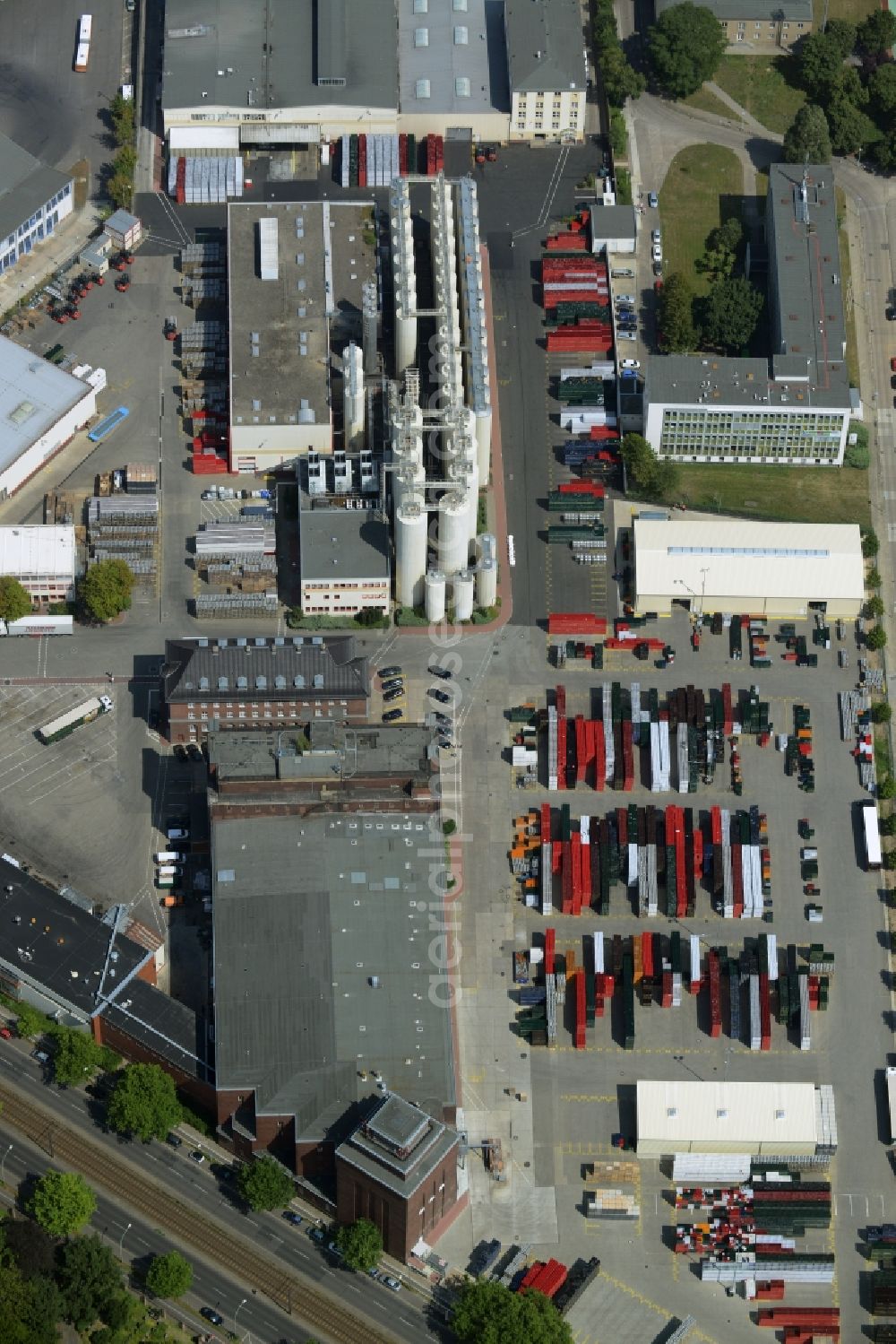 Berlin from above - Building and production halls on the premises of the brewery of Berliner-Kindl-Schultheiss in Berlin in Germany. The facilities in the Hohenschoenhausen part of the district of Lichtenberg include historic buildings as well as technical facilities