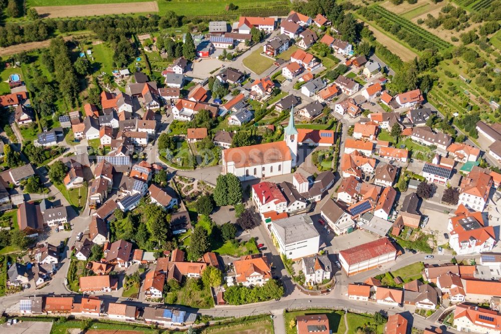 Renchen from above - Building and production halls on the premises of the brewery Familienbrauerei Bauhoefer GmbH & Co. KG in the district Ulm in Renchen in the state Baden-Wurttemberg, Germany