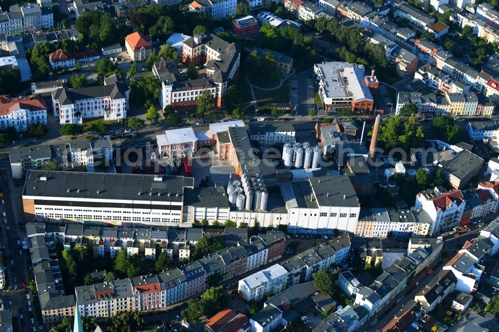 Rostock from above - Building and production halls on the premises of the brewery Hanseatische Brauerei Rostock GmbH in Rostock in the state Mecklenburg - Western Pomerania, Germany