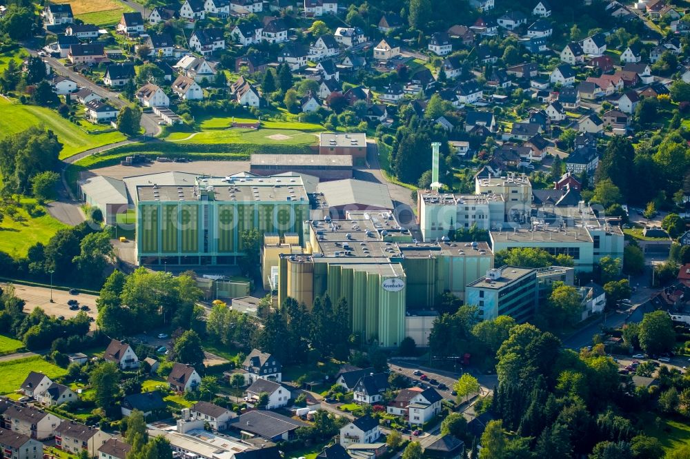 Kreuztal from the bird's eye view: Building and production halls on the premises of the brewery Krombacher Brauerei in Kreuztal in the state North Rhine-Westphalia