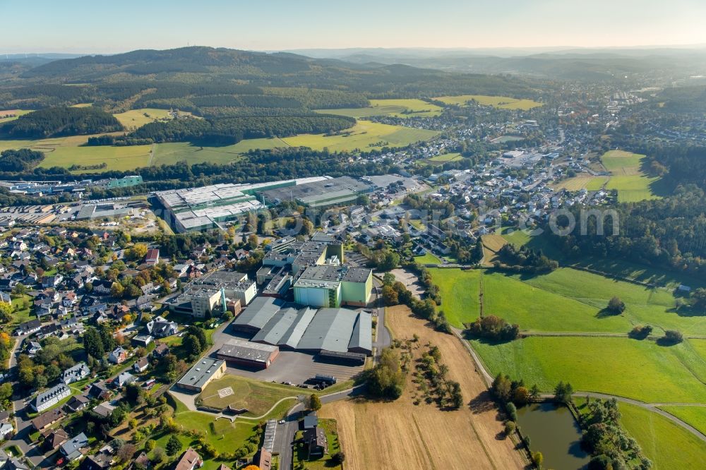 Kreuztal from above - Building and production halls on the premises of the brewery Krombacher Brauerei in Kreuztal in the state North Rhine-Westphalia