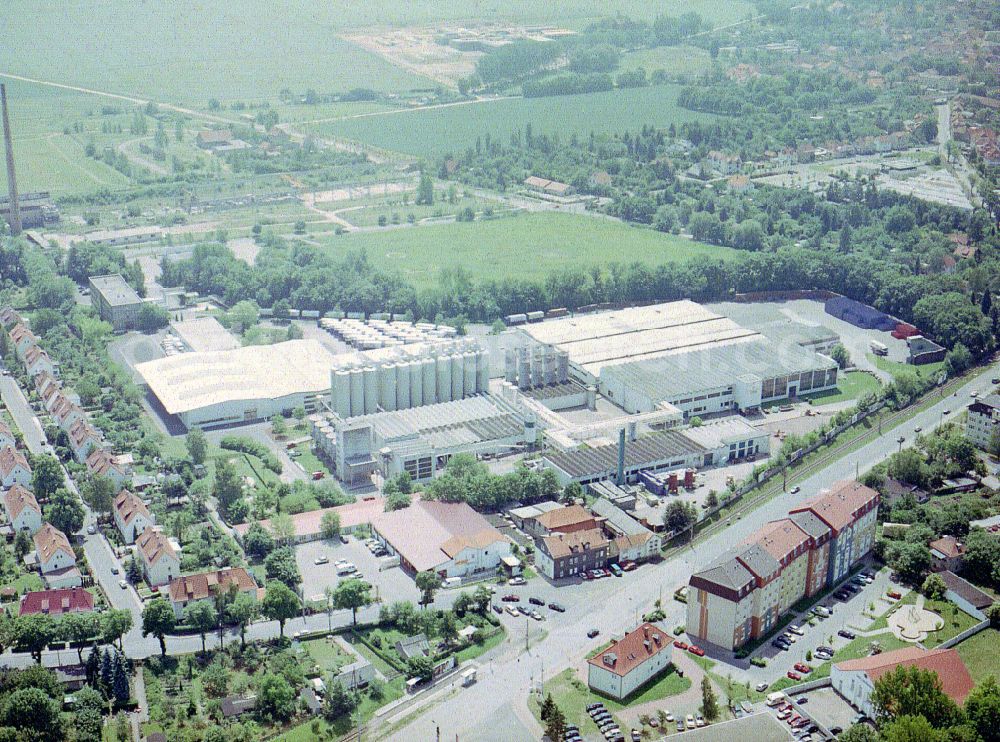 Gotha from above - Building and production halls on the premises of the brewery Paulaner Brauerei on street Dirk-Kollmar-Strasse in Gotha in the state Thuringia, Germany