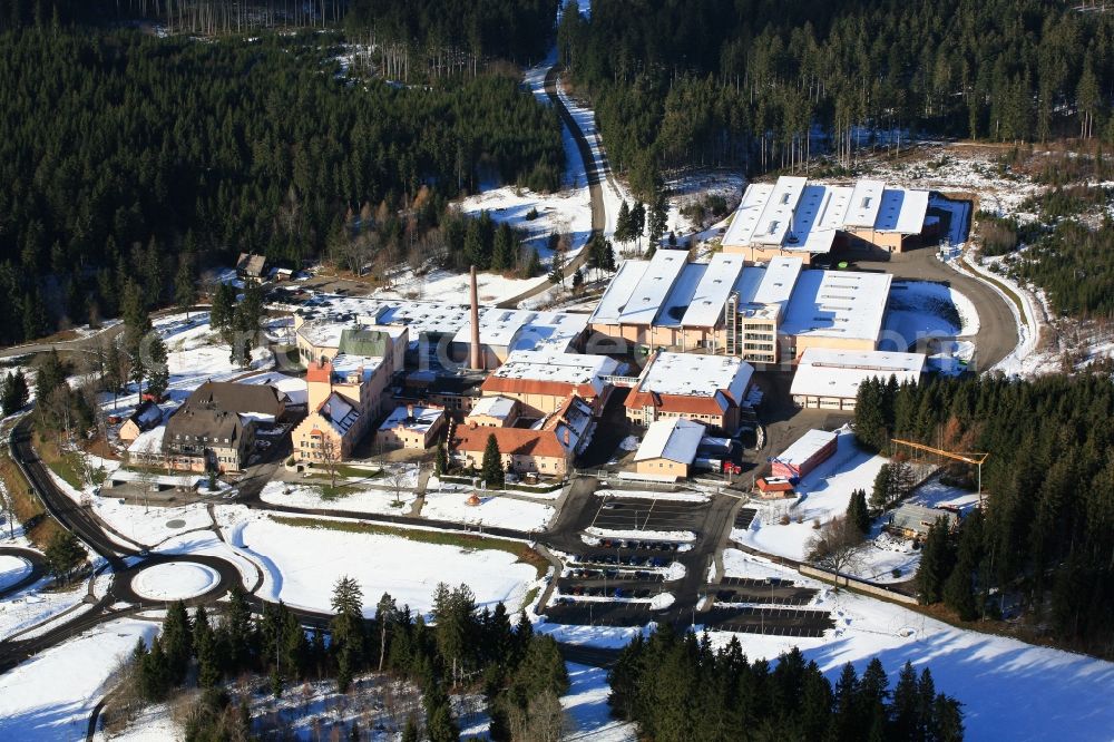 Grafenhausen from above - Building and production halls on the premises of the brewery Rothaus Brauerei in Grafenhausen in the state Baden-Wuerttemberg