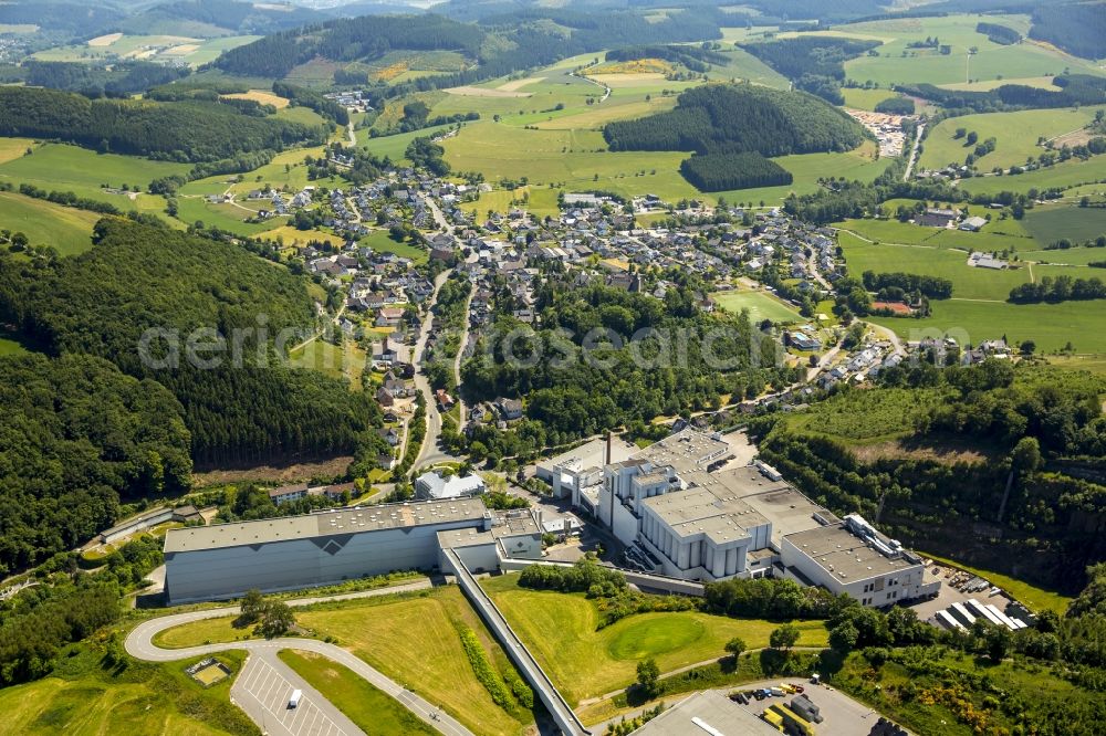 Aerial image Meschede - Building and production halls on the premises of the brewery Veltinsbrauerei in Meschede in the state North Rhine-Westphalia