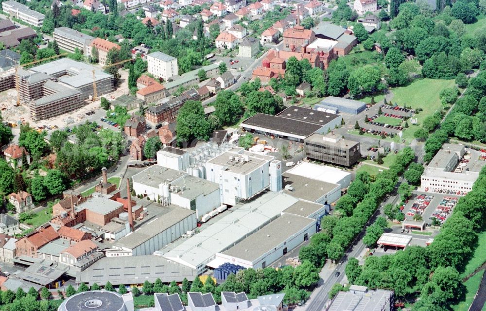 Bayreuth from above - Building and production halls on the premises of the brewery on Hindenburgstrasse in Bayreuth in the state Bavaria