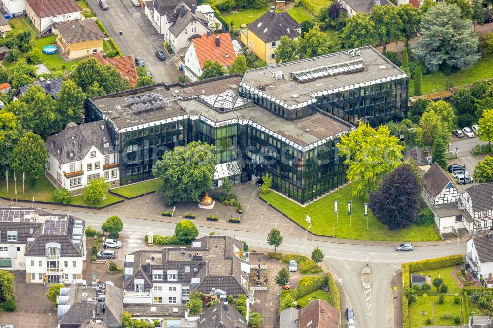 Warstein from above - Building and production halls on the premises of the brewery Warsteiner brewery in Warstein in the state North Rhine-Westphalia