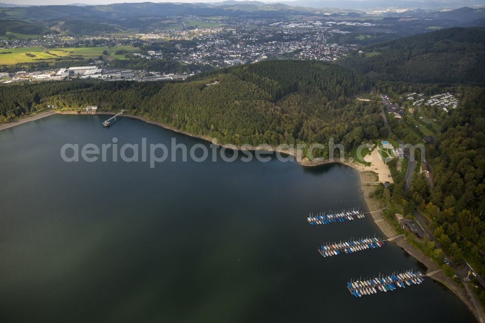 Attendorn from above - The lake Bigge in North Rhine-Westphalia