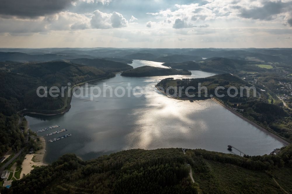 Attendorn from the bird's eye view: The lake Bigge in North Rhine-Westphalia