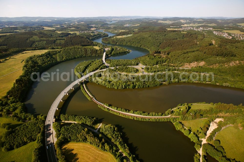 Olpe from above - View of the Biggesee near Olpe in the state of North Rhine-Westphalia