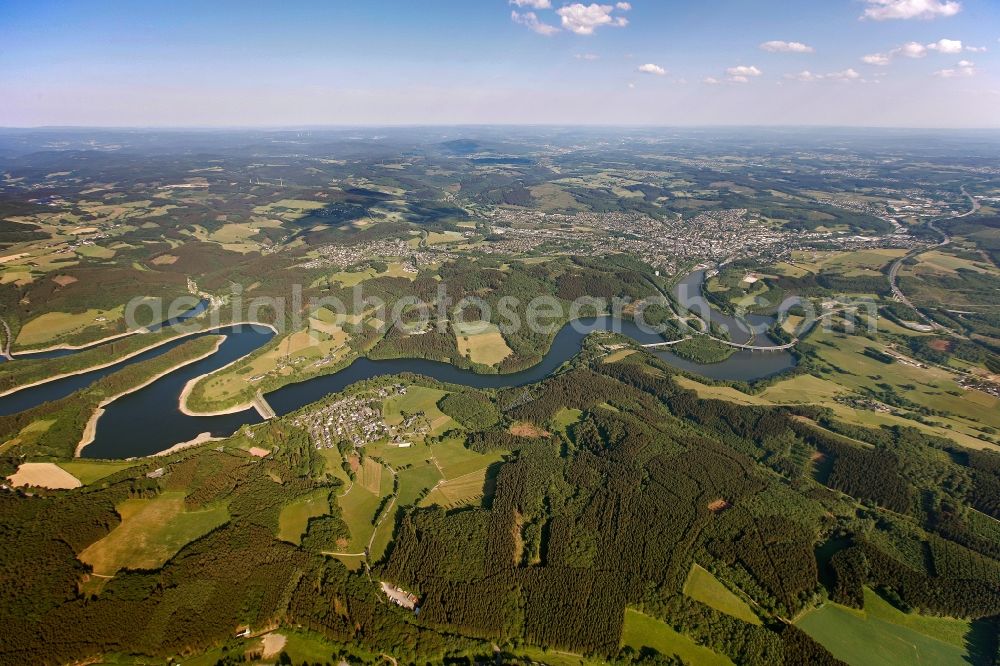 Olpe from above - View of the Biggesee near Olpe in the state of North Rhine-Westphalia