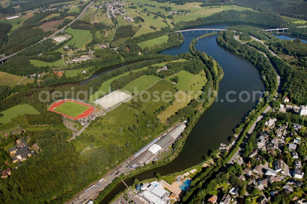 Olpe from above - View of the Biggesee near Olpe in the state of North Rhine-Westphalia