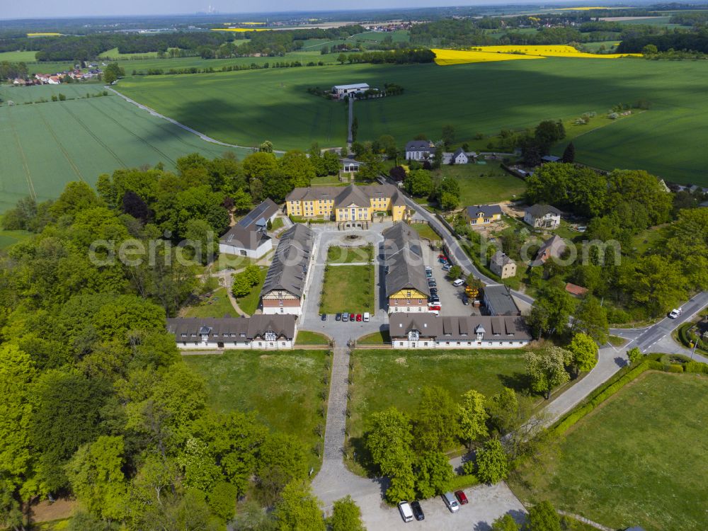 Bautzen from above - The educational estate Schmochtitz Sankt Benno is a facility of the diocese of Dresden-Meissen, which emerged from the former Schmochtitz estate, in Bautzen in the federal state of Saxony, Germany