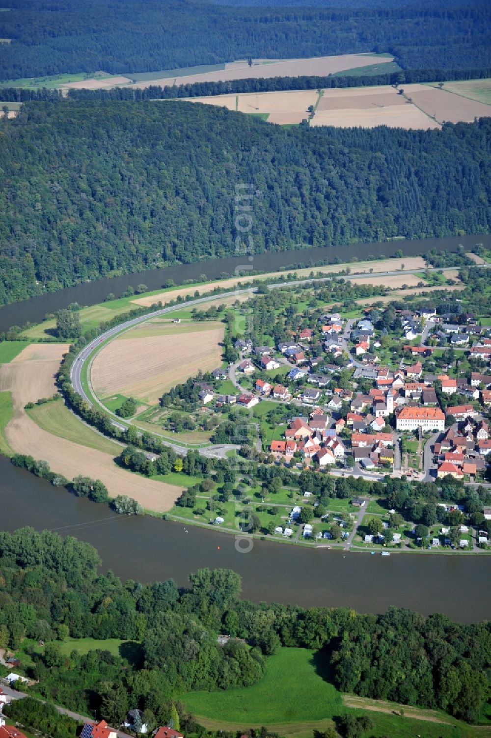 Binau from the bird's eye view: View of Binau in the state Baden-Wuerttemberg