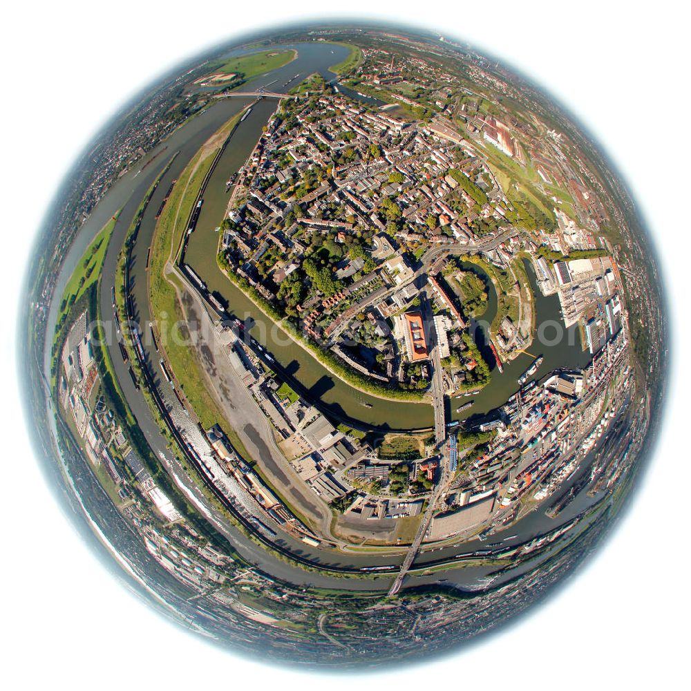 Aerial photograph Duisburg - Fish eye view of the area of the inland port in Duisburg at the Ruhr