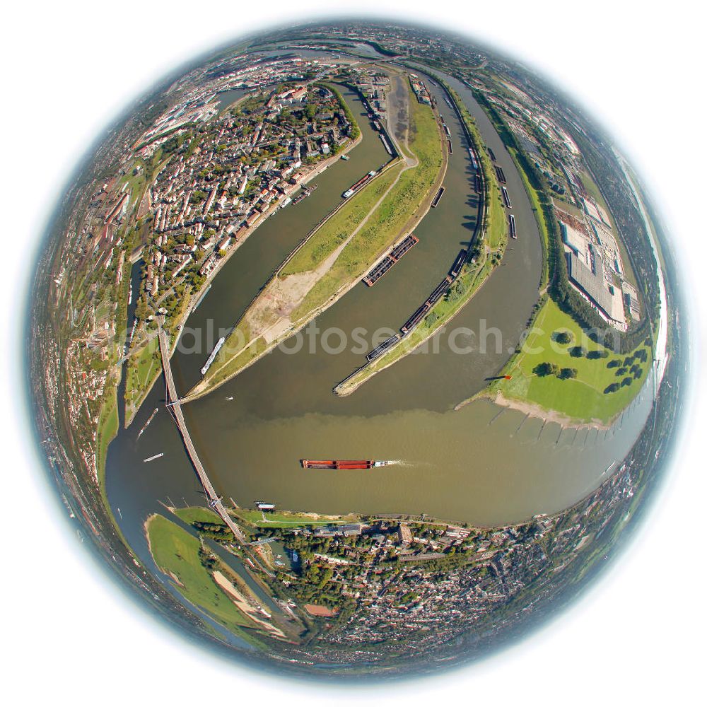 Duisburg from above - Fish eye view of the area of the inland port in Duisburg at the Ruhr