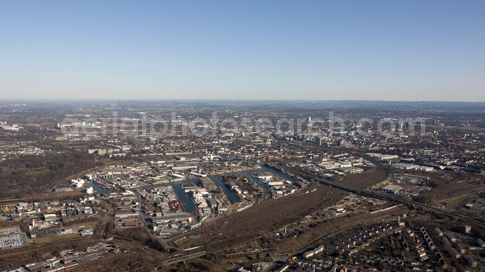 Dortmund from the bird's eye view: Inland waterway Centre Port of Dortmund in North Rhine-Westphalia