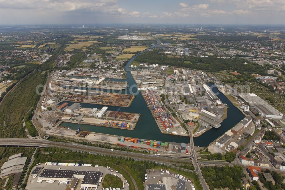 Aerial photograph Dortmund - Inland waterway Centre Port of Dortmund in North Rhine-Westphalia