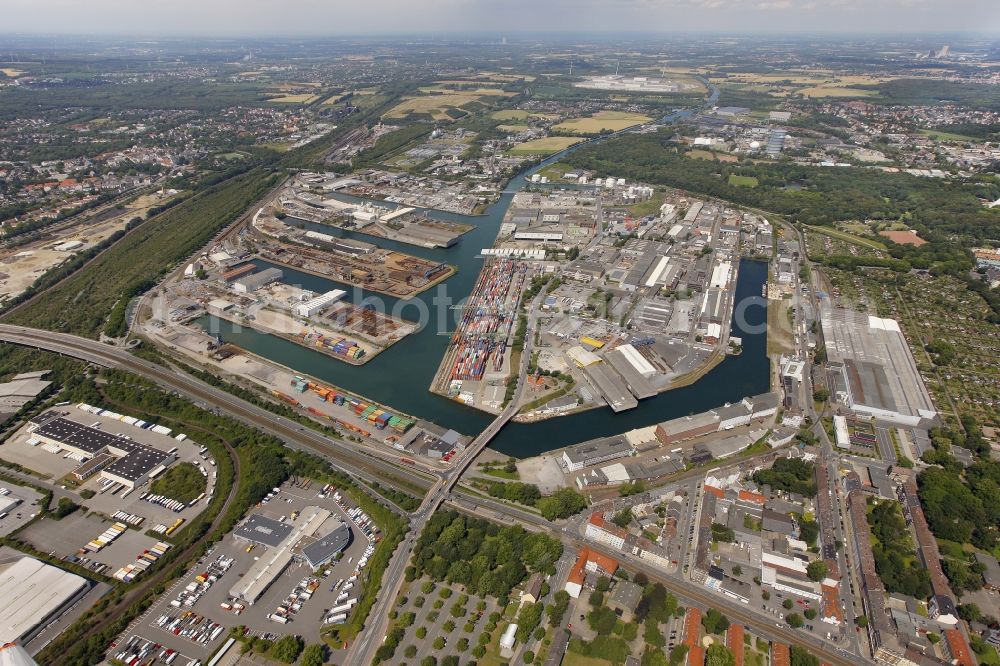 Dortmund from above - Inland waterway Centre Port of Dortmund in North Rhine-Westphalia