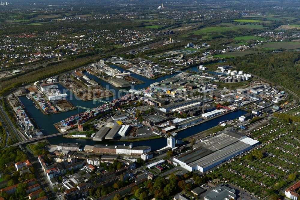 Dortmund from above - Inland waterway Centre Port of Dortmund in North Rhine-Westphalia