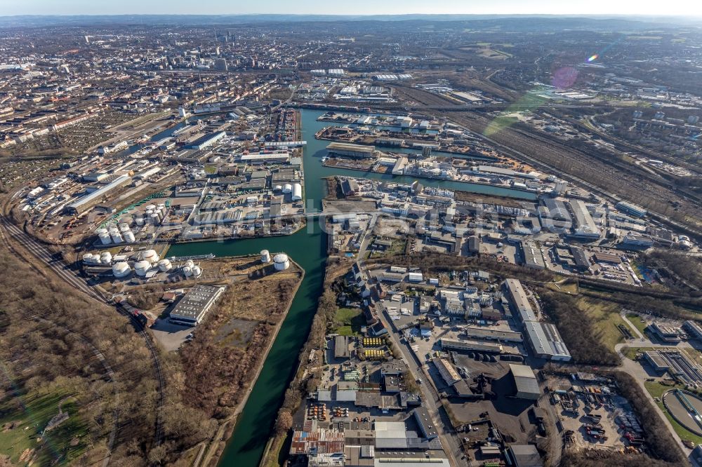 Aerial image Dortmund - Inland waterway Centre Port of Dortmund in North Rhine-Westphalia