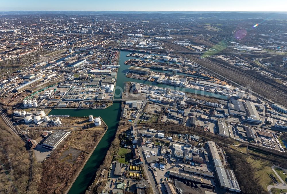 Dortmund from above - Inland waterway Centre Port of Dortmund in North Rhine-Westphalia