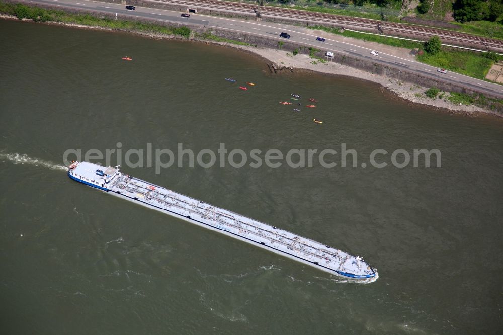 Aerial image Urbar - Tanker ship Josef Jaegers of Reederei Jaegers GmbH on the Rhine in Urbar in the state of Rhineland-Palatinate