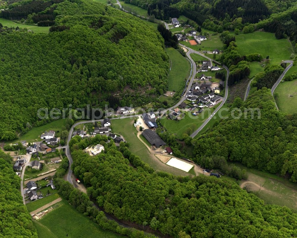 Kirchsahr from above - View of Binzenbach in Kirchsahr in Rheinland-Pfalz. The village is located on the Sahrbach