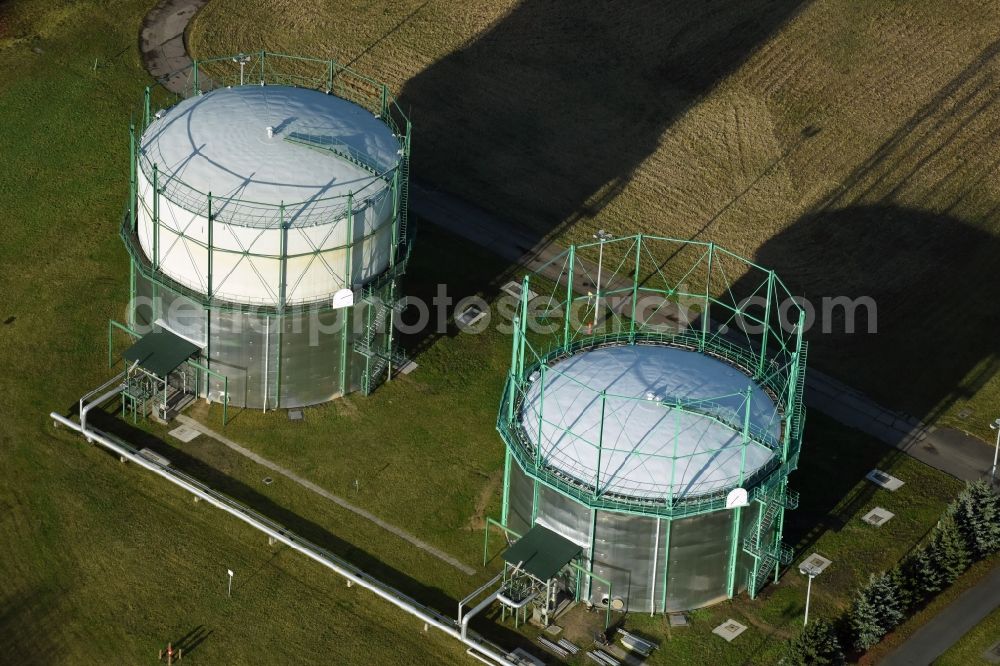 Aerial image Schönerlinde - Biogas storage tanks of waste water treatment of the BWB Berlin Water Utility in Schoenerlinde in Brandenburg