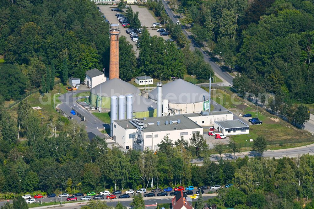 Dresden from the bird's eye view: Biogas storage tank in biogas park and Biogasanlage on street Zum Kraftwerk in the district Klotzsche in Dresden in the state Saxony, Germany