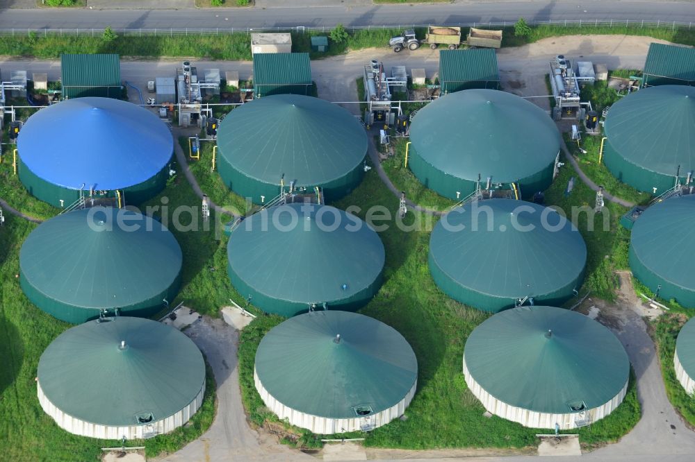 Aerial image Gerdshagen - Biogas storage tank in biogas park in Gerdshagen in the state Brandenburg