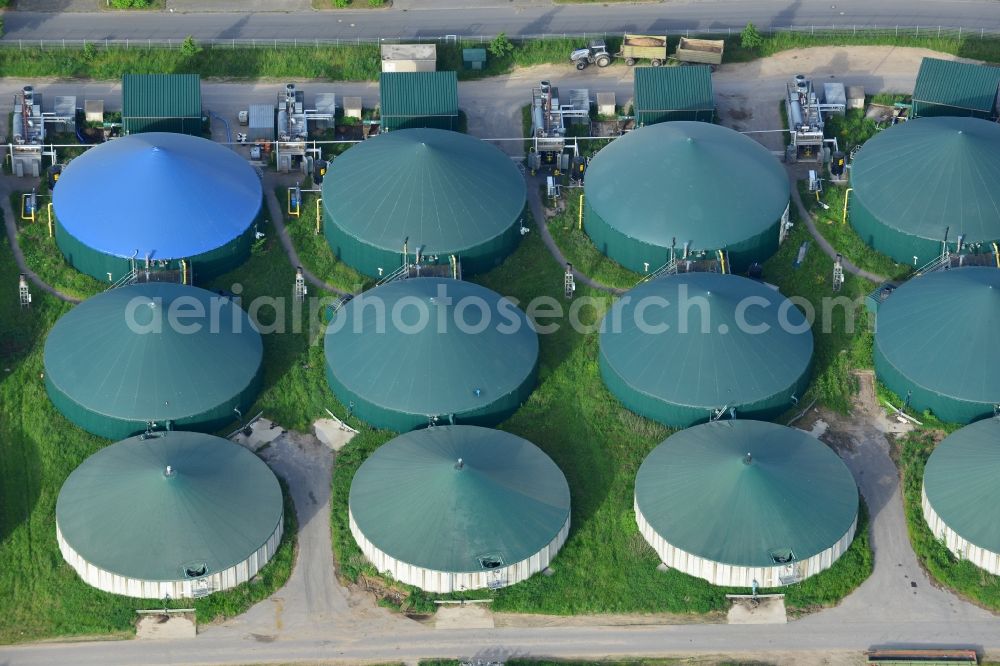 Aerial photograph Gerdshagen - Biogas storage tank in biogas park in Gerdshagen in the state Brandenburg