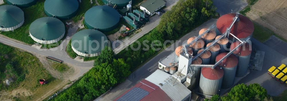 Gerdshagen from the bird's eye view: Biogas storage tank in biogas park in Gerdshagen in the state Brandenburg