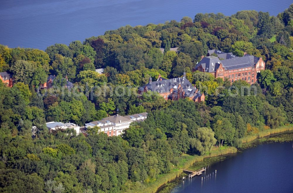 Aerial image Potsdam - View of company Biotecon Diagnostics GmbH and the Protestant high school Hermannswerder in Potsdam in Brandenburg