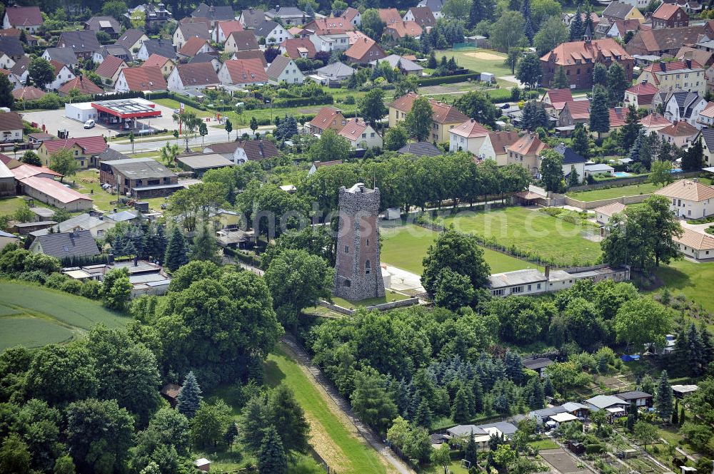 Aerial image Burg - Blick auf den Bismarck-Turm von Burg. Der Turm wurde 1907 eingeweiht hat eine Höhe von 27 Metern. View of the Bismarck Tower in Burg. The tower was inaugurated in 1907 and has a height of 27 meters.