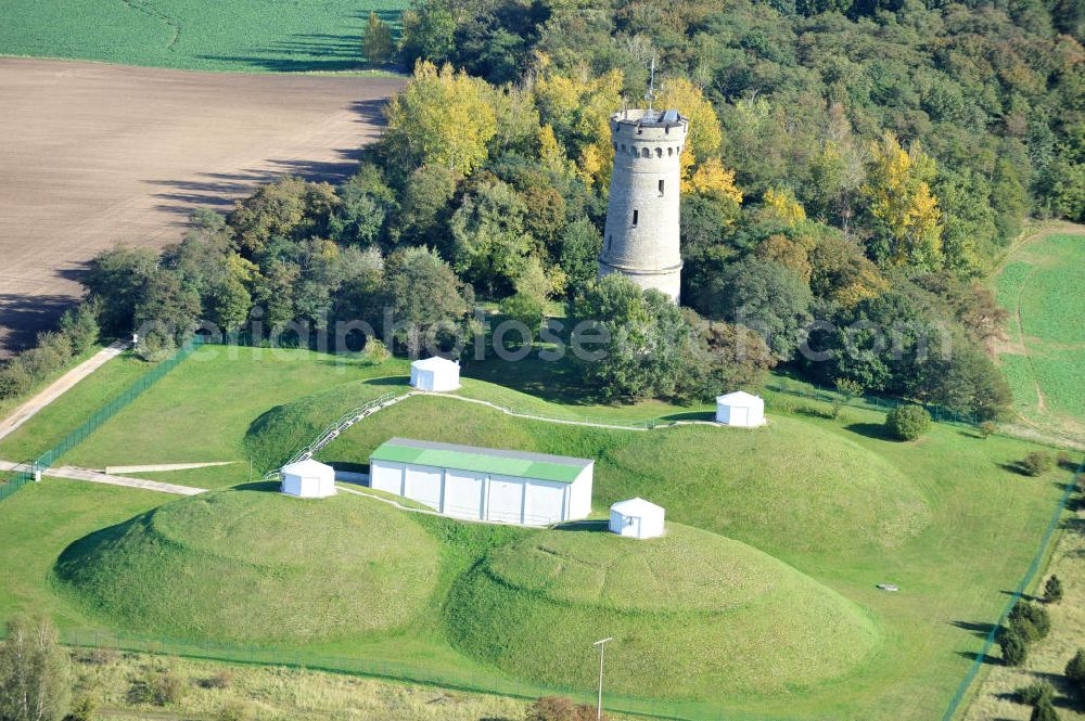 Aerial image Calbe - Blick auf den Bismarckturm an den Wasserspeichern auf dem Wartenberg bei Calbe in Sachsen-Anhalt. View the Bismarck Tower in Calbe in Saxony-Anhalt.