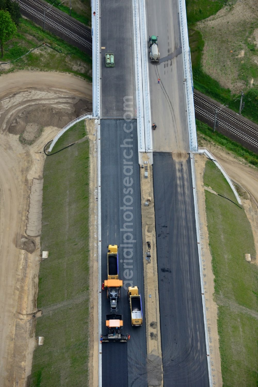 Aerial photograph Ludwigslust - Bitumen - mixing plant to the driving surface production to the construction site on the traffic flow on the motorway junction of the A14 motorway at exit Ludwigslust in Mecklenburg - Western Pomerania