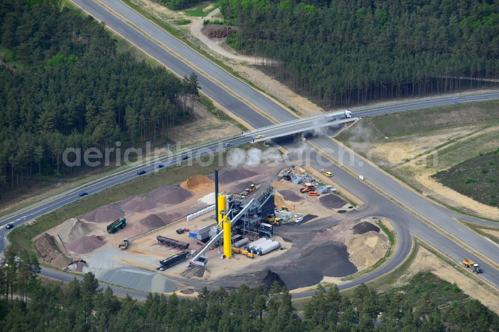 Ludwigslust from above - Bitumen - mixing plant to the driving surface production to the construction site on the traffic flow on the motorway junction of the A14 motorway at exit Ludwigslust in Mecklenburg - Western Pomerania