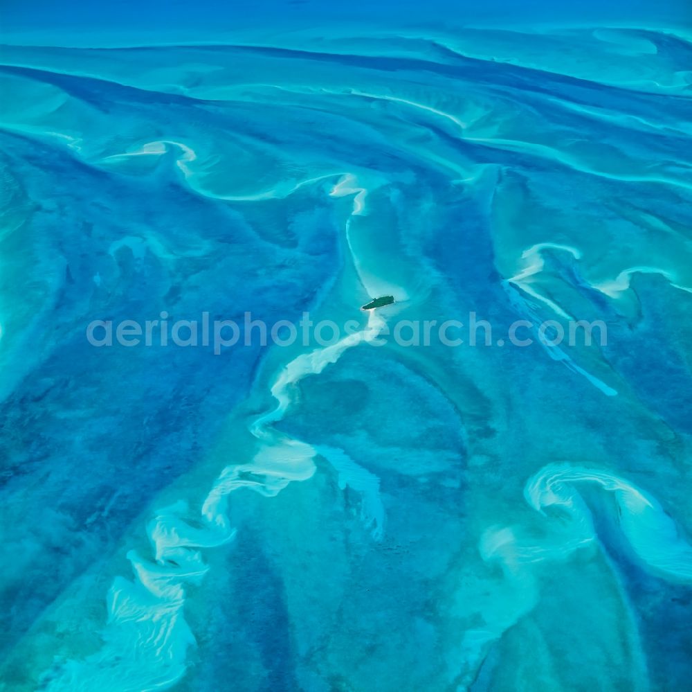 Aerial image Eleuthera - Sandbank- land area by flow under the sea water surface near the Bahamas Islands in Eleuthera in South Eleuthera, Bahamas