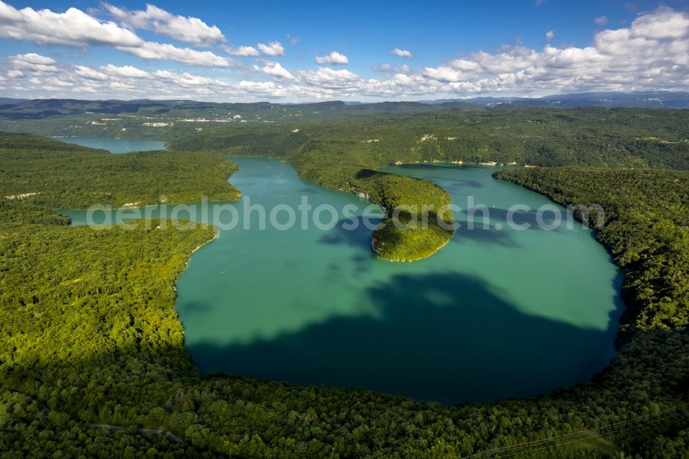 Lect from above - Blue lake landscape in Lect in the province of Franche-Comté in France