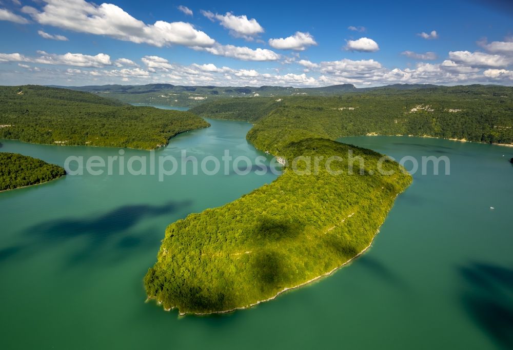 Aerial photograph Lect - Blue lake landscape in Lect in the province of Franche-Comté in France