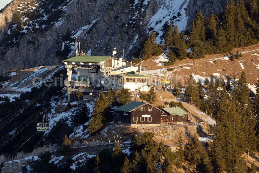 Aerial photograph Hohenschwangau - Blick auf die Alpengaststätte zwischen dem Alpeles Kopf und dem Pilgerschrofen-Gletscher am Alpenrand bei Hohenschwangau in Bayern. Das Tegelberghaus, inmitten der Allgäuer Bergwelt gelegen, lädt das ganze Jahr hindurch zur Einkehr an. Egal, ob Wan derer, Bergsteiger oder Wintersportler, das ehemals königliche Jagdhaus (erbaut im Jahre 1835 von Maximilian II, dem Vater Ludwigs II) ist auch heute noch ein beliebtes Ausflugsziel für jung und alt. http://