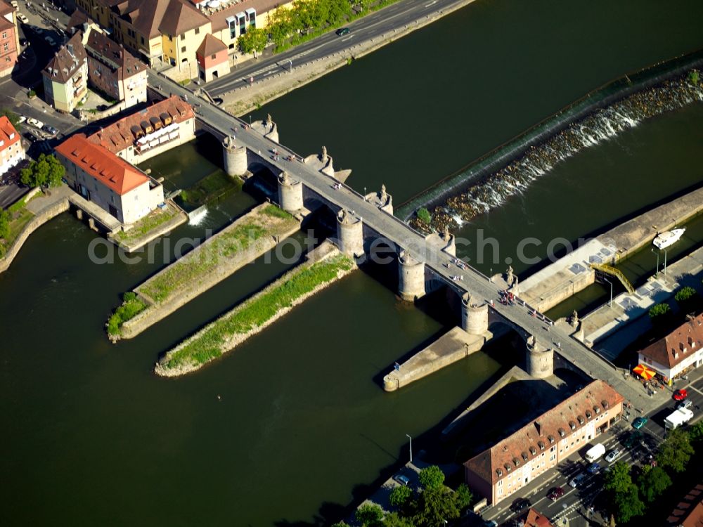 Würzburg from the bird's eye view: View of the Old Main Bridge over the River Main in Würzburg in Bavaria